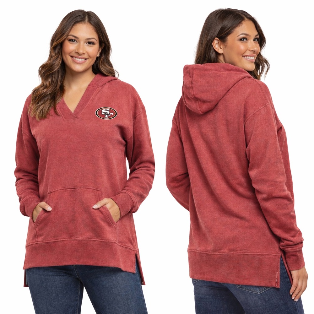 NWT SF 49ers Fanatics Women’s Hoodie 2XL Oversized Washed Red NFL V-Neck